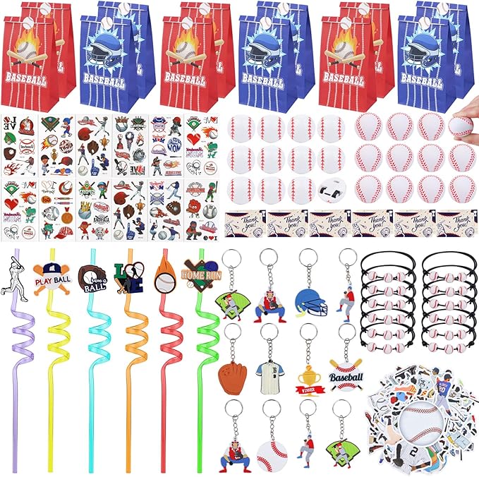 Gifts2U Baseball Party Favors Supplies, 146 Pcs Baseball Themed Goodie Bags Stuffers with Bracelets, Tattoos, Stickers, Mini Ball and Cars Toys, Gifts Bulk for Team Kids Birthday Party