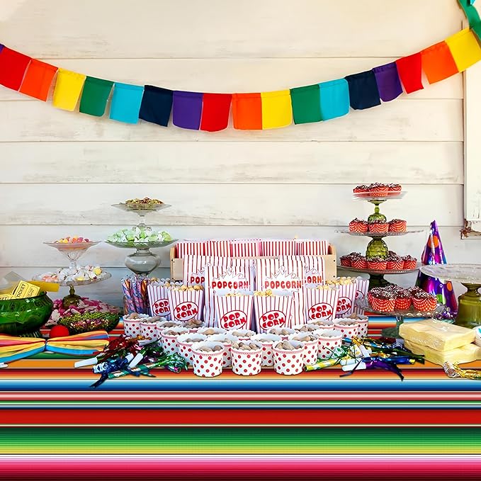 4 PCS Mexican Fiesta Plastic Tablecloth 108 x 54 Inch Mexican Striped Disposable Table Covers Waterproof Cinco De Mayo Rectangle Party Table Cloth for Fiesta Taco Mexico Themed Birthday Party Supplies