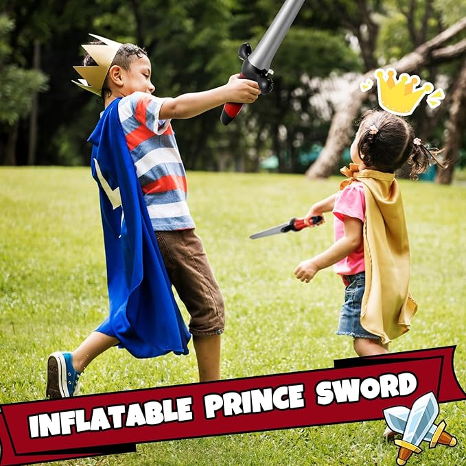 Outus 24 Pcs Inflatable Swords Blow up Swords Prince Party Favors for Theme Birthday Swimming Pool Viking Party Decorations Cosplay Halloween Costume Accessories Stage Props, 24 Inch (Red)