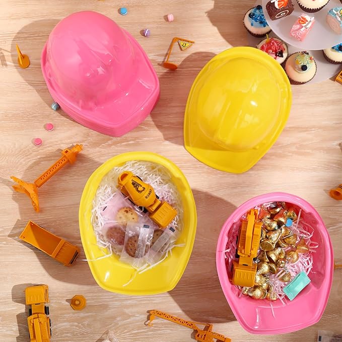 Sumind 48 Packs Construction Party Hats Kids Plastic Worker Helmet Bulk Toy for 3-8 Years Children Dress up Party Supplies (Pink, Yellow)