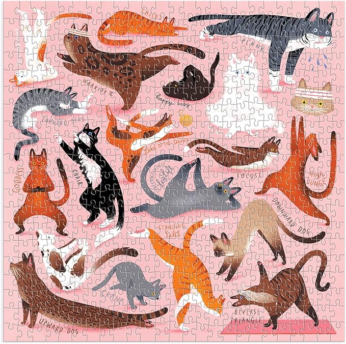 Galison Yoga for Cats 500 Piece Puzzle from Galison - 20" x 20" Jigsaw Puzzle, Bright and Bold Artwork, Thick and Sturdy Pieces, for Cat Lovers!