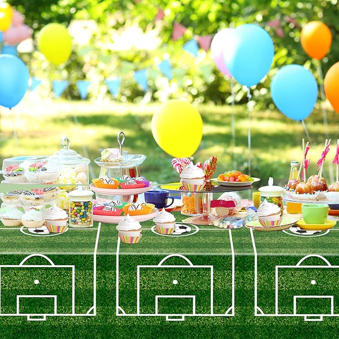 WNINK 2 Pack Soccer Plastic Tablecloth Soccer Party Decorations Soccer Grass Disposable Rectangle Table Cover for Soccer Theme Birthday Party Decoration 54 x 108 Inch
