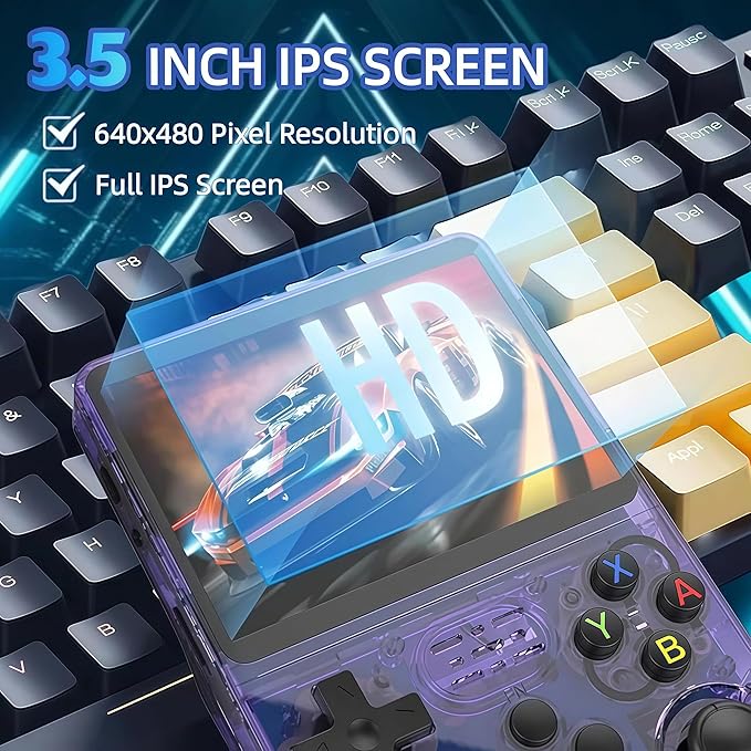 R36S Retro Handheld Game Console,3.5" IPS Screen Retro Gaming Console,Built-in 64G TF Card ,3500mAh Battery,Portable Gaming Player for Life-Purple