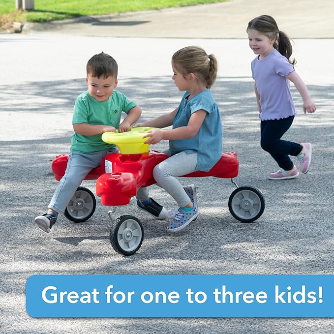 Simplay3 Boomerang Bike Ride-On Trike Toy for Ages 1.5-5, Accommodates Up to 3 Kids, Swivel Caster Wheels, 32" x 32" x 19.5", Red