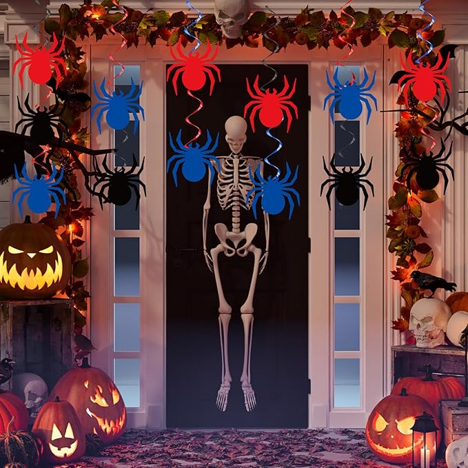 72pcs Super Theme Hero Hanging Swirl Decorations Spiders Paper Cutouts Hero Party Supplies for Indoor Outdoor Home Door Office Classroom Ornaments Comic Spider Web Birthday Halloween Parties Decor