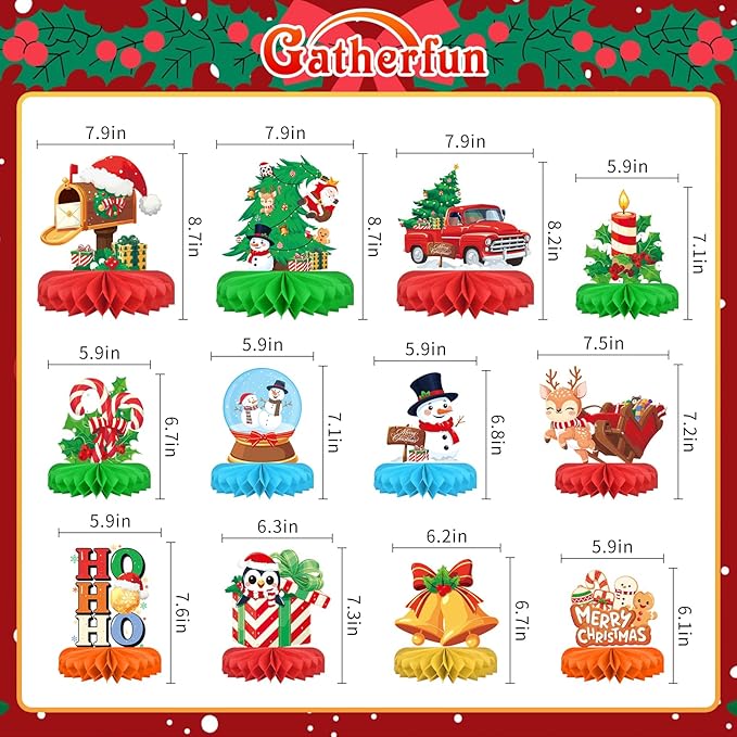 Christmas Party Decorations: Festive Christmas Honeycomb Centerpieces, Santa & Snowman Table Toppers - for Classroom, Winter Birthdays & Holiday Party Supplies