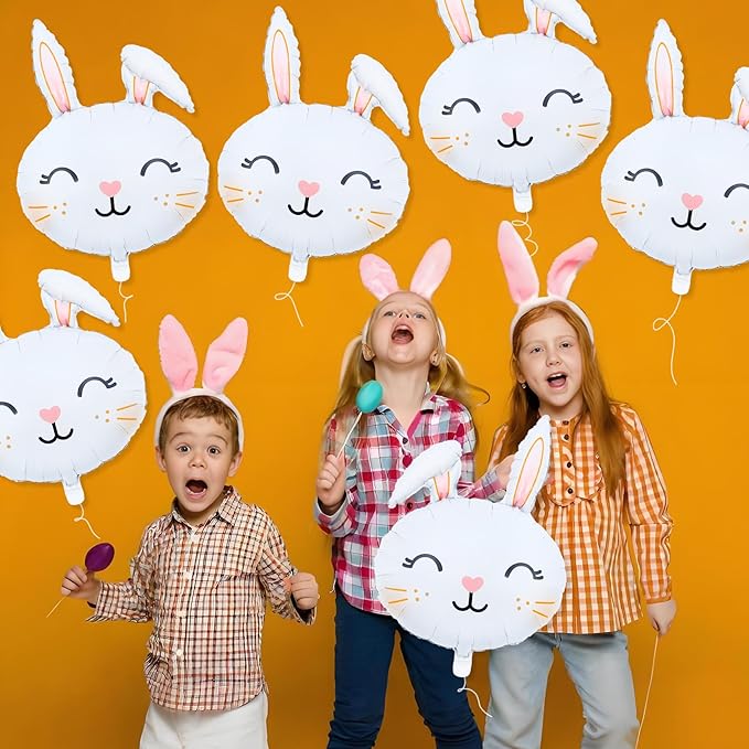 6PCS Easter-Bunny Balloons Rabbit Head Foil Balloons Easter Themed Party Mylar Bunny Birthday Party Supplies Decorations