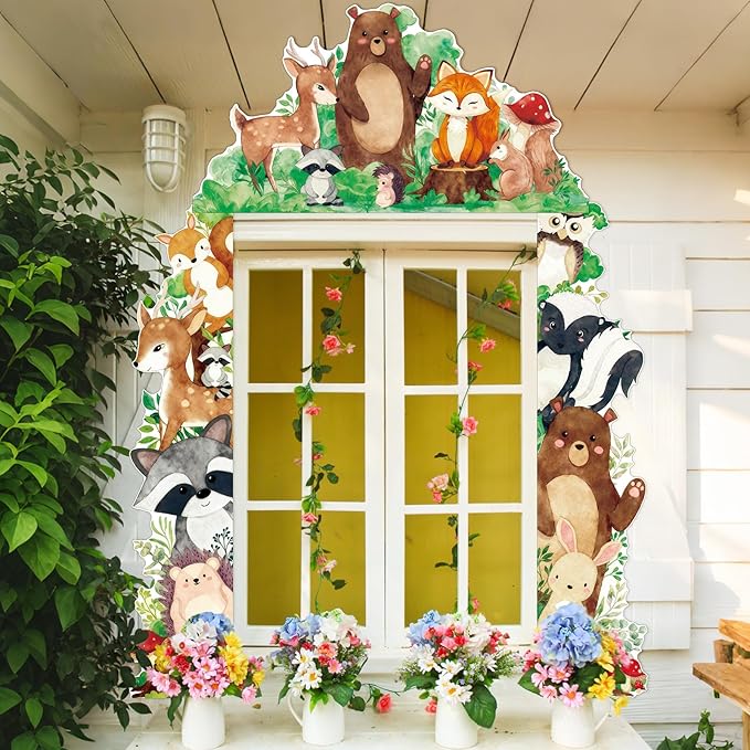 Namalu 3 Pcs Woodland Animals Door Banners Decorations Watercolor Woodland Birthday Porch Sign Forest Animals Hanging Banners for Kids Preschool Kindergarten School Home Classroom Party Decor