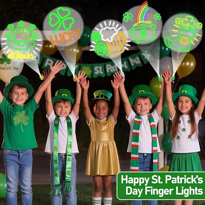 36Pcs St. Patrick's Day LED Finger Lights Shamrock Gold Coin Party Favors Glow in the Dark Light Up Finger Lights Themed Toys Bulk for Birthday Party Goodie Bag Stuffer Birthday Gifts Classroom Prize