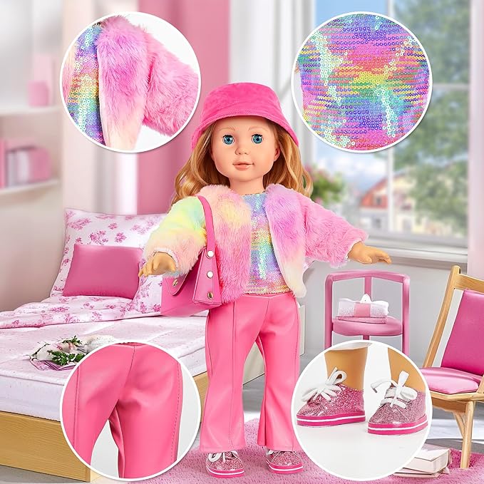 26 PCS American18 inch Doll Clothes and Accessories -Travel Suitcase Luggage, Clothes and Shoes, Bag, Sunglasses, Camera, Passport, Notebook, Phone, pad Travel Gear Play Set(No Doll)