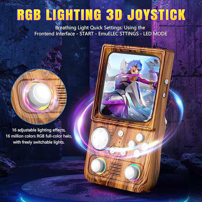 R36T MAX Upgraded Retro Handheld Game Console with 4000mAh Battery, 4.0'' IPS Screen, Retro Gaming Console with Portable Case, Supports WiFi Networked Fighting and OTG(Wood Grain Brown)