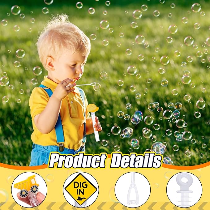 48 Pcs 4.2'' Mini Bubble Wands Bubbles Party Favors Birthday Party Supplies Favor Decorations for Gift Back to School Goodie Bag, Contains Liquid(Construction)