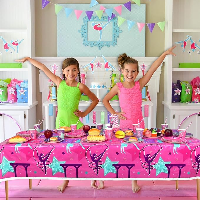 3 Pieces Gymnastics Birthday Party Tablecloth Decorations, Gymnastics Theme Party Supplies Tablecovers, Gymnastics Table Cover for Your Little Dance Girls Kids Baby Shower, 51 x 86.5 Inch