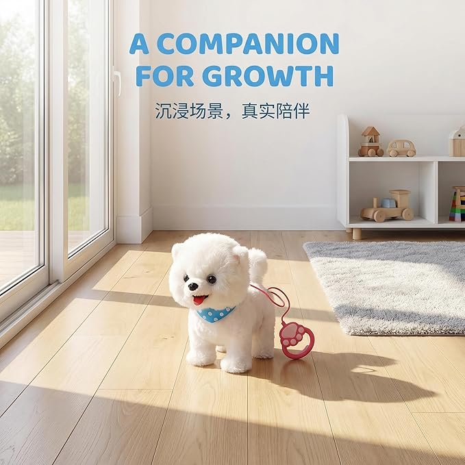 Wuffy Interactive Robot Dog Toy for Kids, Realistic Walking Plush Puppy with Touch Sensor, Voice Mimic & Licking Motion, Leash Remote Control, Screen-Free Pet for Ages 3+