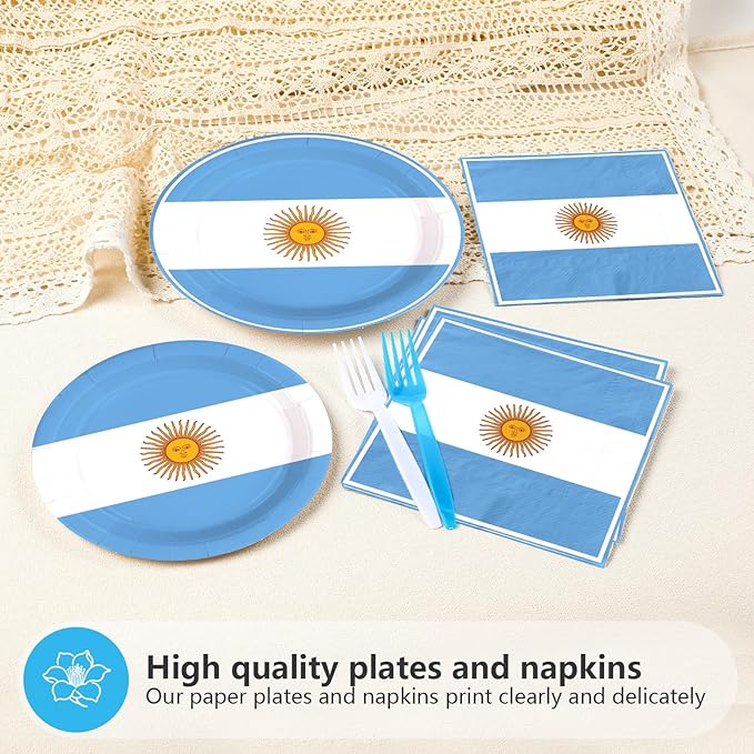 96Pcs Argentina Flag Party Supplies Argentinie Flag Birthday Plates and Napkins National Country Tableware Set for School Football Events Patriotic Festival Birthday Party Decor，Serves 24