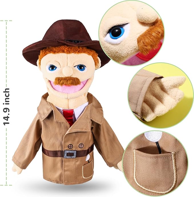 Role Play Hand Puppets Hand Plush Chef Doctor Fireman Pirate Detective Athlete Nurse Worker Hand Puppet Toys Puppets for Kids Storytelling Imaginative Pretend Play Teaching Preschool(Detective)