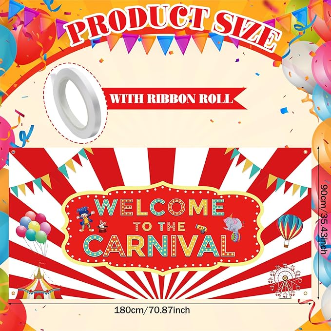Welcome to the Carnival Banner Carnival Decorations Circus Party Supplies Backdrop for Circus Theme Party Decorations Birthday, 71 x 35 Inch