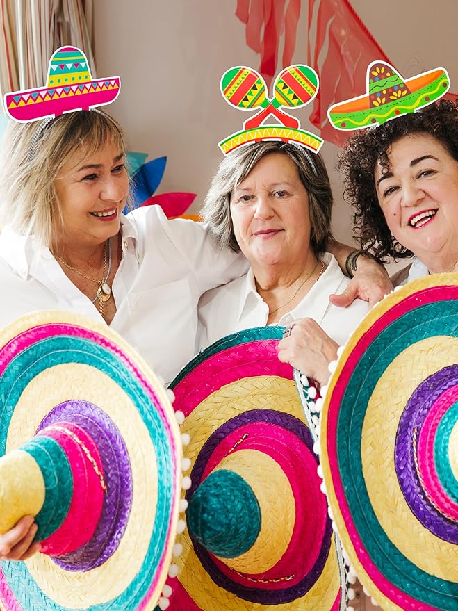 Melisheer Sombrero Party Hats, Mexican Sombrero Headbands, Colorful Cardboard Cinco De Mayo Headpieces, Fiesta Head Toppers