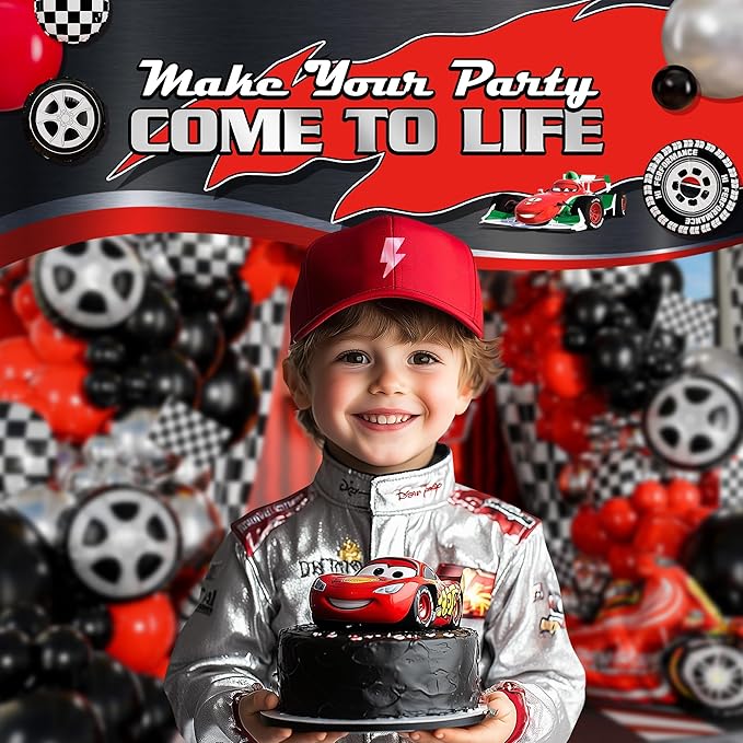ALL-IN-1 Race Car Balloon Arch Kit with BONUS Trophy & Number 2 - Cars Balloon Garland Kit for Lightning McQueen Cars 2 Birthday Party Supplies & Hot Wheels Balloons RaceCars Decorations