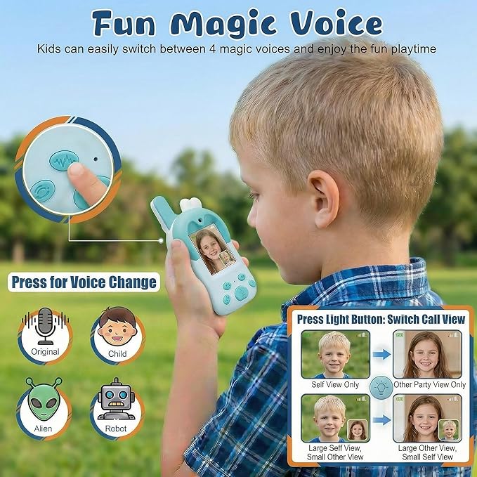 Upgraded Video Walkie Talkies for Kids with Micro Chat, Kids Walkie Talkies 2 Pack with Interactive Video & Voice, Rechargeable Outdoor Camping Gift for Boys & Girls Ages 3–10, Long Range