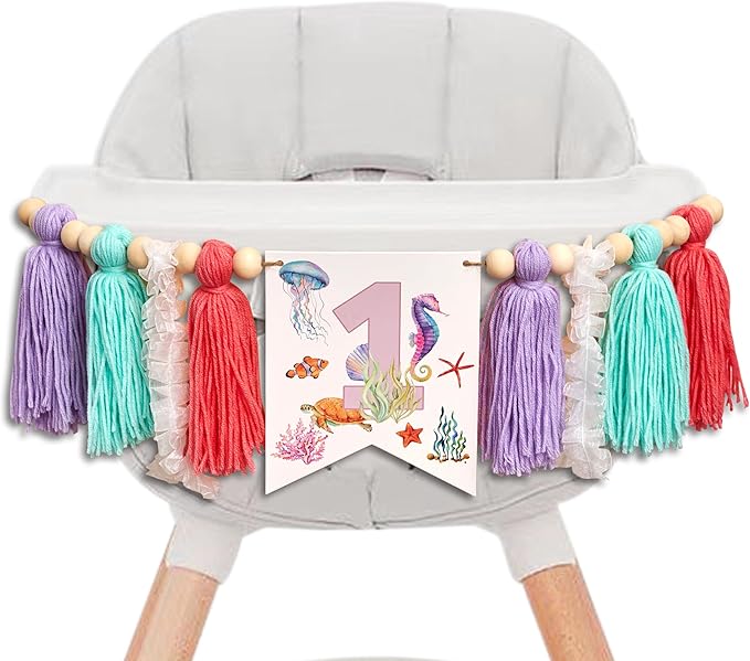 Gostman Oneder The Sea High Chair Banner - Under The Sea Themed First Birthday Party Decorations,1st Birthday Party Decor For Baby Girls (mermaid banner)