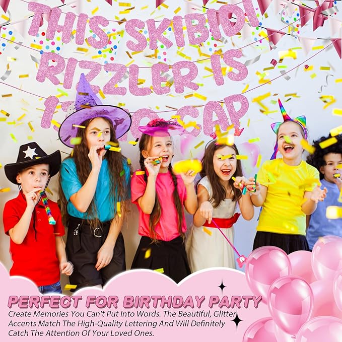 Fulmoon Pre Strung This Skibidi Rizzler Is 13 No Cap Glitter Banner 13th Birthday Party Decorations, Funny Birthday Sign, Party Supplies, Ideas, Gifts(Pink)