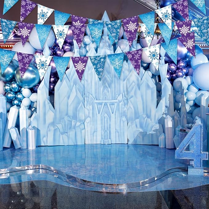 HESTYA 49 ft Winter Party Decoration Snowflake Triangle Banners Snow Pennant Paper Flags for Winter Birthday Party Decoration Supplies
