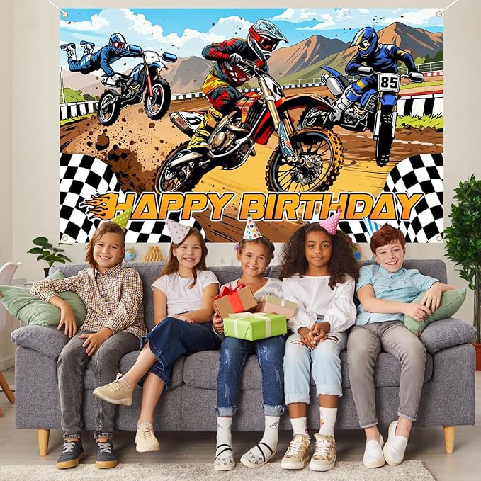 Dirt Bike Birthday Decorations, Dirt Bike Happy Birthday Banner Backdrop, Motocross Theme Backdrop Banner Party Supplies Decorations