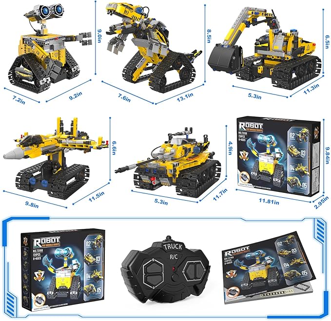 5-in-1 Remote Control Robot Building Kit, 724 Pcs Buildable Model Engineering Toys, No Coding Needed, Creative Ideal Gift for Boys Girls Kids Ages 8 9 10 11 12 13 Year Old