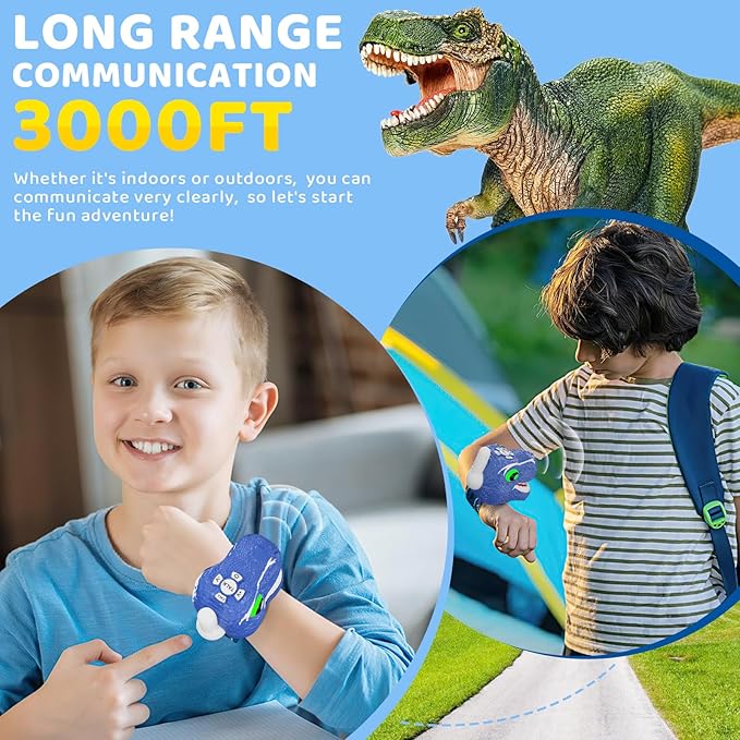Dinosaur Walkie Talkies for Kids 2 Pack Camping Gear T-Rex Outdoor Toys for Boys Age 3-12 Year Old 3 Channel Long Range Birthday Gifts Easter Christmas Stocking Stuffers Yard Outdoor Games (Blue)
