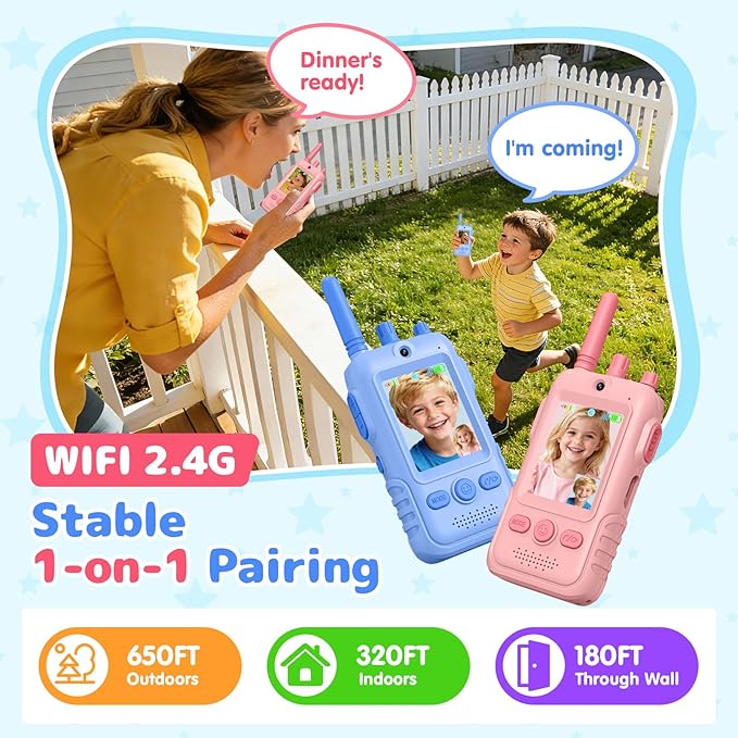 Walkie Talkies for Kids Video Toys, 2Pack Rechargeable Video Intercom Kids Walkies Talkies with 2.0" IPS Screen & Long Range, Outdoor Christmas Birthday Gifts for Boys Girls 3-12 Year Old