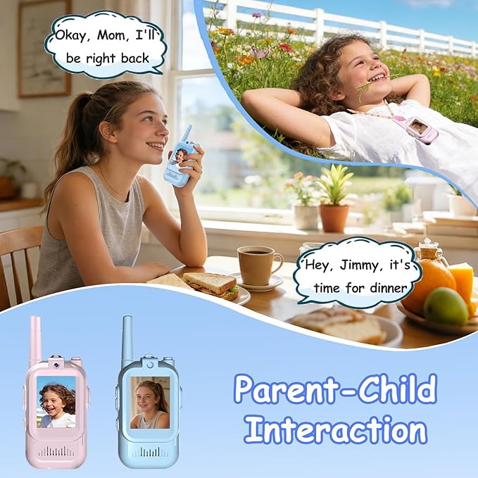 Video Walkie-Talkies for Kids, 2 Pack Rechargeable Video Intercom with Voice Changer, Hd Camera, 1000ft Range Kids Walkie Talkies for Indoor, Outdoor Camping, Travel, Ideal Gift for Kids 3-12