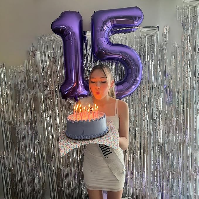 40 Inch Purple Number 15 Digital Balloon,Jumbo Mylar Foil Helium Balloon for 15 Balloons for Birthday Party,Wedding Anniversary Party Decorations