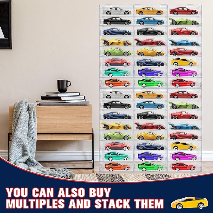 Juexica Clear Acrylic Toy Car Display Case 1: 24 Scale Diecast Display Box Wall Mounted Shelf for Storage Toy Car Mini Model Race(24 Grids)