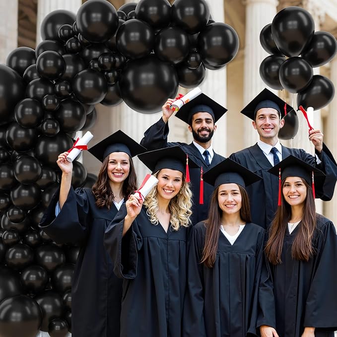 Amandir 153 Pcs Black Balloons Arch Garland Kit, Different Sizes 18 12 10 5 Inch Matte Black Latex Balloons for Retirement Graduation Casino Movie Night Men Birthday Shower Party Decorations