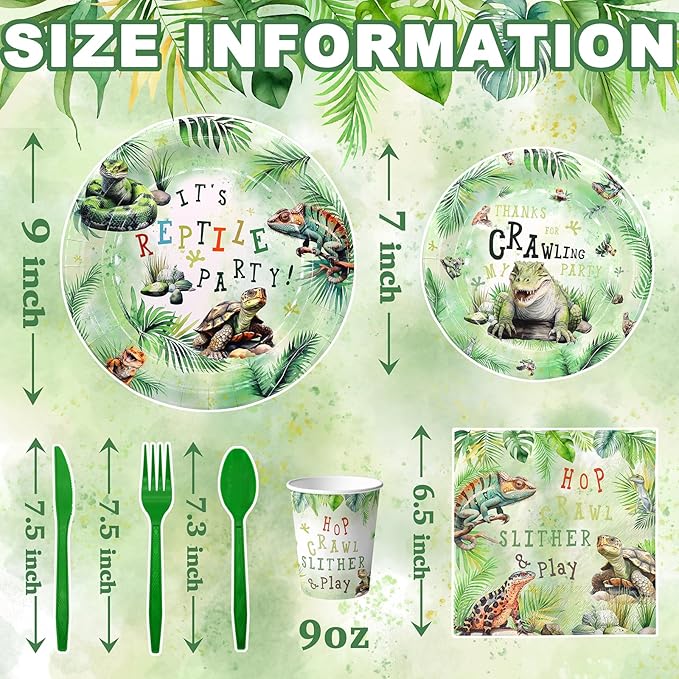 Reptile Party Decorations Set - Unique Reptile Themed Party Plates, Cups, Napkins, and Cutlery for an Exciting Celebration - Disposable and Stylish Reptile Party Supplies for Birthdays and Events