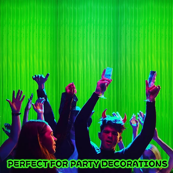 6 Pack Glow in The Dark Curtains Party Supplies 6.6 x 3.3 Ft Glow Tinsel Foil Fringe Curtains Photo Booth Prop Backdrop Streamer for Birthday Holiday Neon Party Decorations