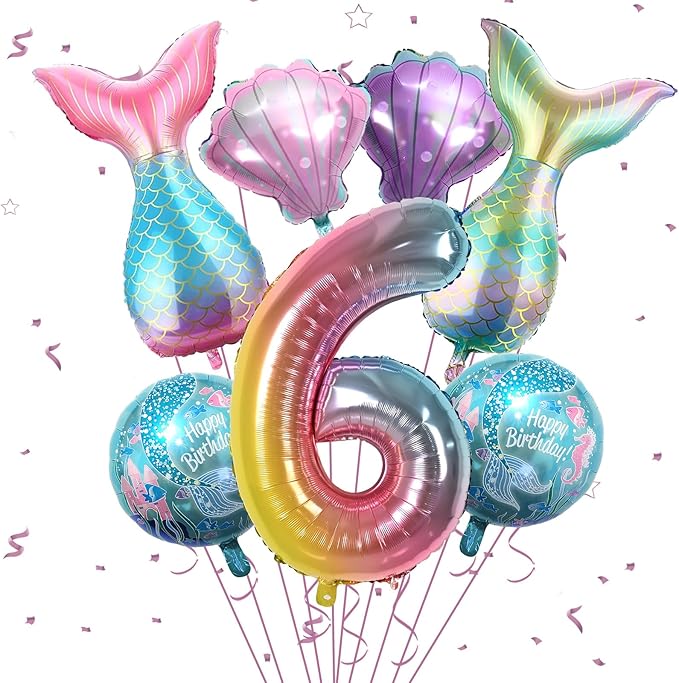 6th Mermaid Birthday Decorations,Pink Blue Balloons Kit Sea Balloon Tail Balloons for Girls Mermaid Party Baby Shower