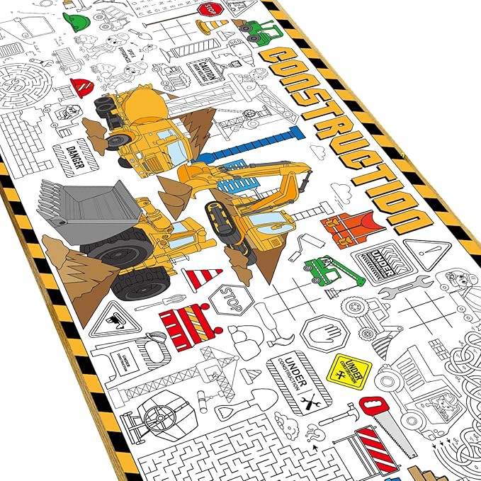 Construction Giant Coloring Poster for Kids Large Coloring Tablecloth Big Paper Sheets Page Dump Truck Table Cloth DIY Activity Game Art Crafts Mat Wall Home Classroom Party Decoration Supplies