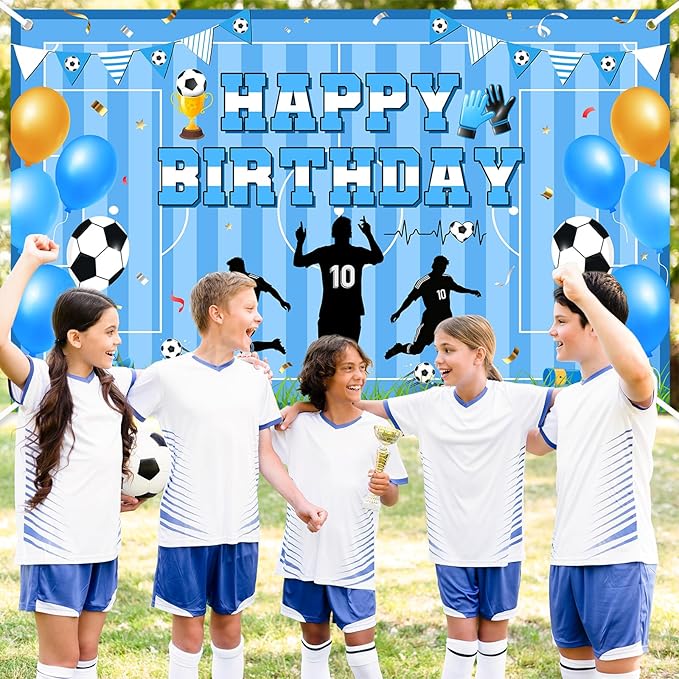 Avezano Scoccer Star Birthday Party Decorations Scoccer Sports Theme Happy Birthday Banner Backdrop Kids Teens Football 10th Birthday Party Celebrations Supplies (Blue, 6x3.6 ft)