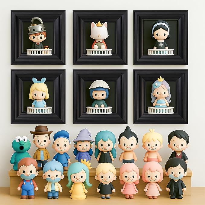 Display Frame with Balcony for Mini Figures, 6.7×6.7in Black Collection case, Wall Mount & Desktop Compatible, Fits Blind Box Toys & Action Collectibles