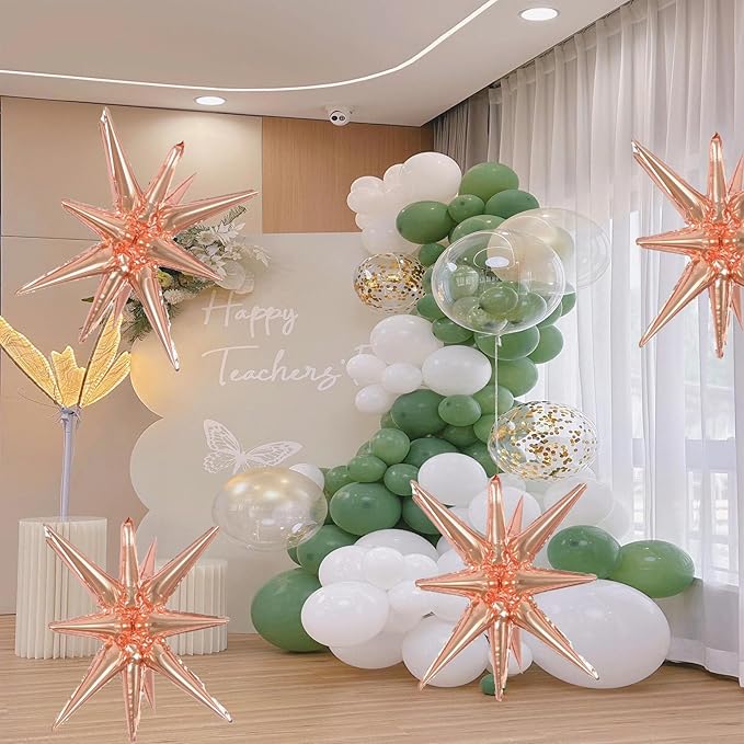 6 Pcs Rose Gold Star Foil Balloons One-Piece 14-Pointed Star Balloon 4D Cone Mylar 22inch Christmas Birthday Wedding Fireworks Shape Party Supplies (Rose Gold)
