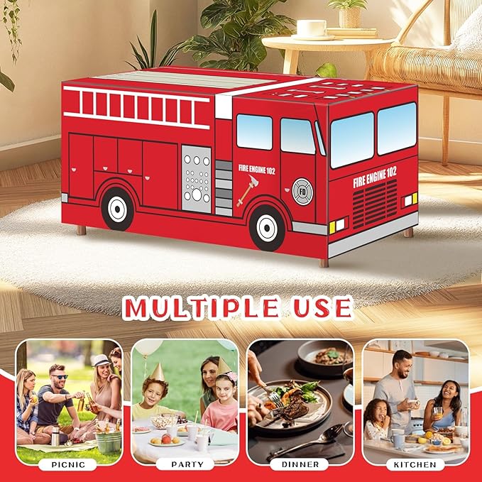 Cumule 6 Ft Fire Truck Tablecloths Fire Theme Table Cover Fire Engine Birthday Party Decorations Washable Polyester Rectangle Table Cover Decor for School Back to School Party Decorations