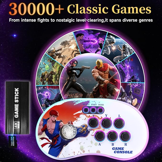 A16 Retro Game Console - Support and Wireless Connection,30000 in Classic Games,Two Separate 3D joysticks,Plug and Play 4K HD HDMI TV Game Stick Birthday Gifts for Boys and Girls