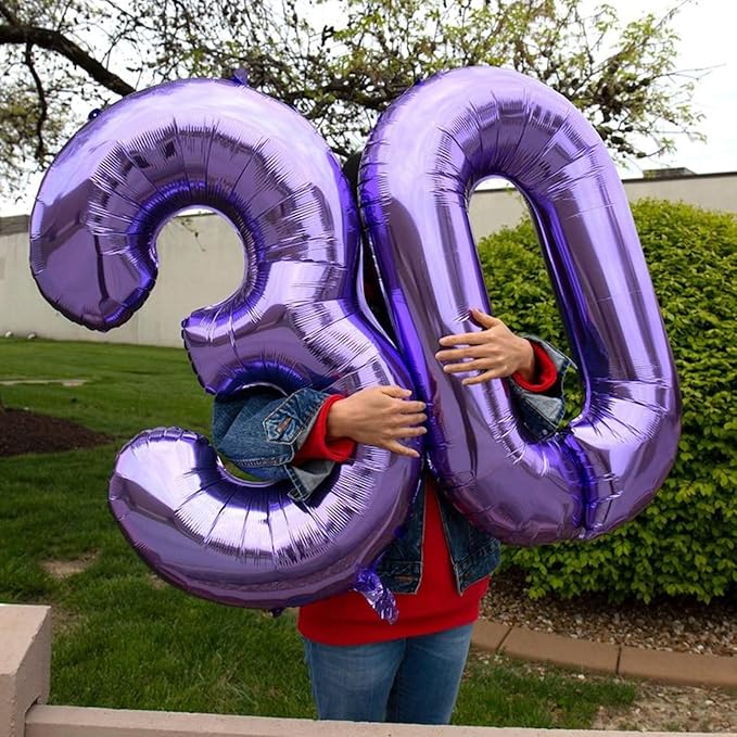 40 Inch Purple Number 30 Digital Balloon,Jumbo Mylar Foil Helium Balloon for 30 Balloons for Birthday Party,Wedding Anniversary Party Decorations