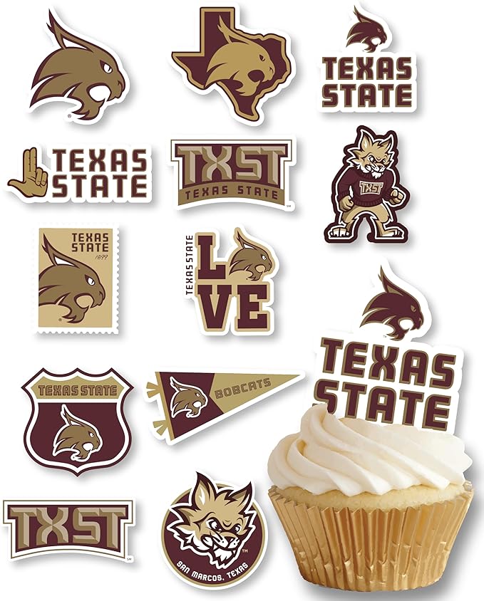 Texas State Cupcake Topper Party Supplies for TXST Football, Birthday, Graduation Party Decorations (24 Pieces) (Texas State Bobcats)