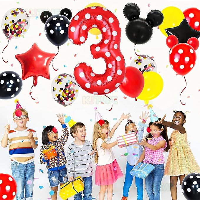40 Inch Number 3 Foil Balloon Red Polka Dot for 3rd Birthday Kids Balloons Party Supplies Decorations