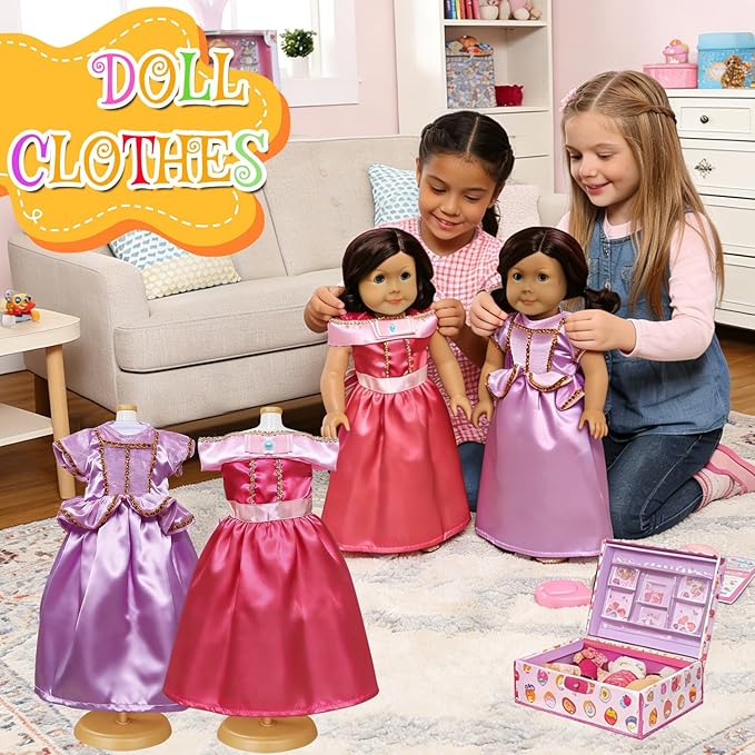 18 inch Doll Clothes Accessories -6Pcs Different Princess Costume Gift Fits All 18-inch Dolls Across Brands