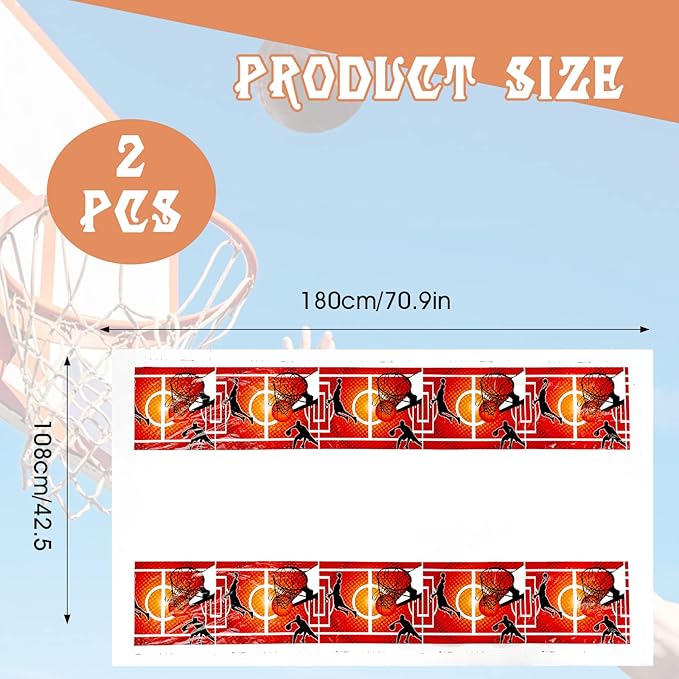 2-Piece Basketball Table Cloths - Plastic Table Cover, Disposable Basketball Theme Party Supplies for Kids Adult Birthday March Madness Party Decorations 180 * 108 cm