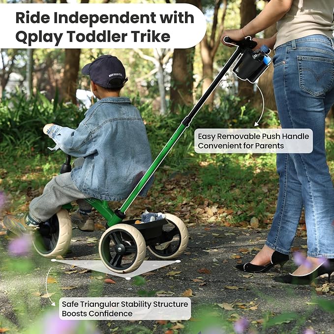 Toddler Tricycles for 2 to 6 Year olds-2 in 1 Kid's Trikes Bike with Push Handles Adjustable & Removable, Push Bike with Toy Storage Basket for Boys & Girls Tricycle Gift (Green)